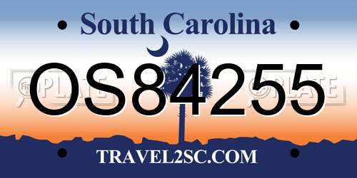 OS84255 South Carolina License Plate