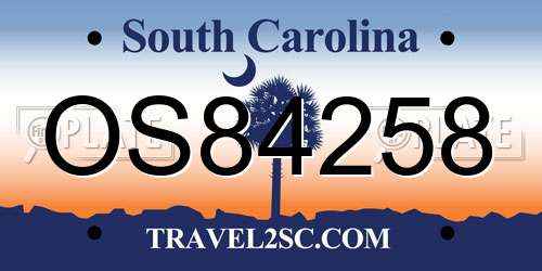 OS84258 South Carolina License Plate