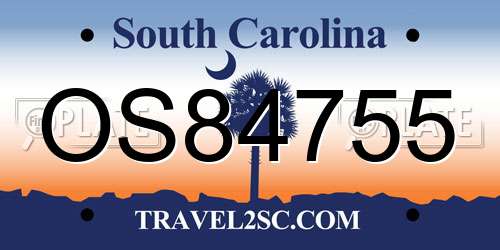 OS84755 South Carolina License Plate