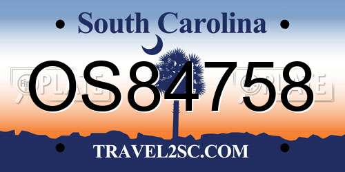 OS84758 South Carolina License Plate