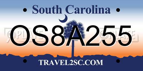 OS8A255 South Carolina License Plate