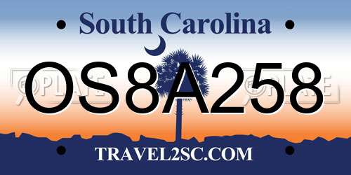 OS8A258 South Carolina License Plate