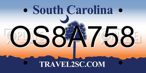 OS8A758 South Carolina License Plate