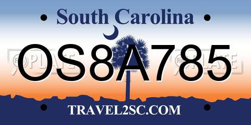 OS8A785 South Carolina License Plate
