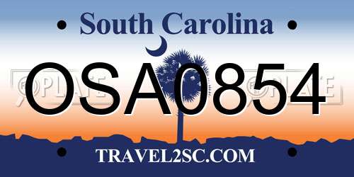 OSA0854 South Carolina License Plate
