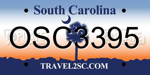 OSC3395 South Carolina License Plate