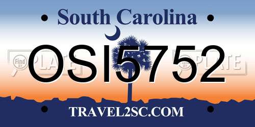 OSI5752 South Carolina License Plate