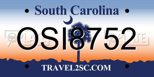 OSI8752 South Carolina License Plate