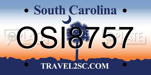 OSI8757 South Carolina License Plate