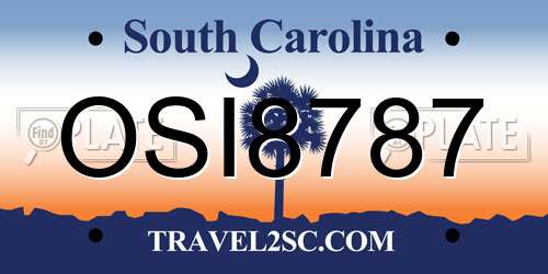 OSI8787 South Carolina License Plate