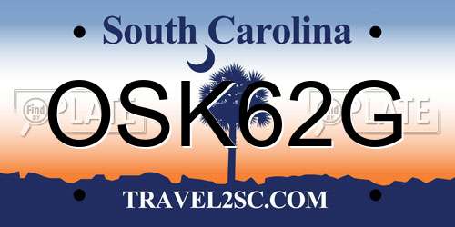 OSK62G South Carolina License Plate