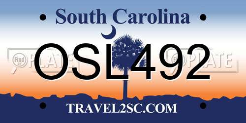 OSL492 South Carolina License Plate