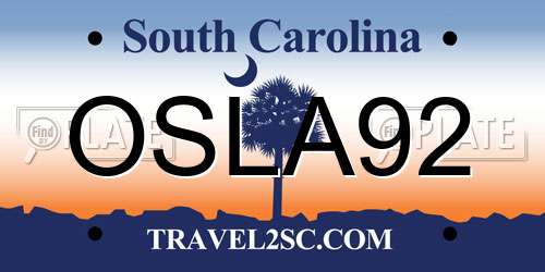 OSLA92 South Carolina License Plate