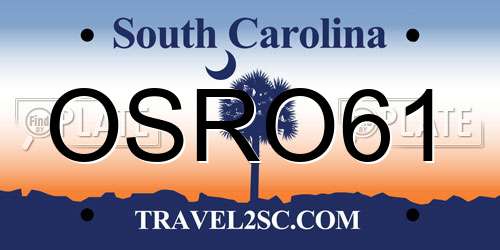 OSRO61 South Carolina License Plate