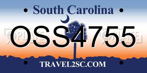 OSS4755 South Carolina License Plate