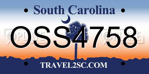 OSS4758 South Carolina License Plate