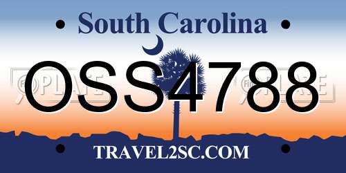 OSS4788 South Carolina License Plate
