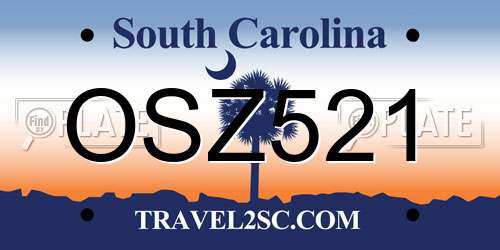 OSZ521 South Carolina License Plate