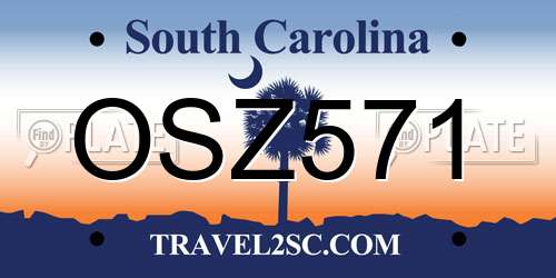 OSZ571 South Carolina License Plate