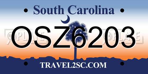 OSZ6203 South Carolina License Plate