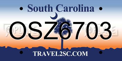 OSZ6703 South Carolina License Plate