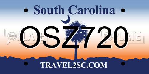 OSZ720 South Carolina License Plate