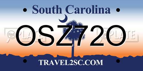 OSZ72O South Carolina License Plate