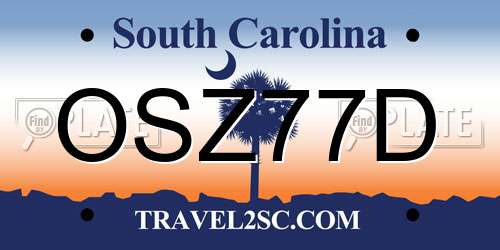 OSZ77D South Carolina License Plate