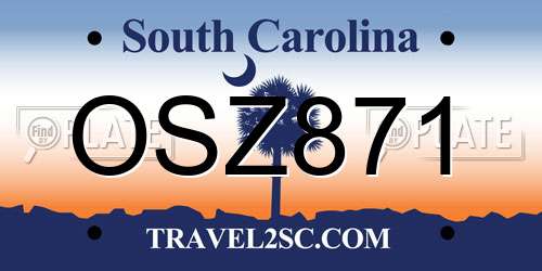 OSZ871 South Carolina License Plate