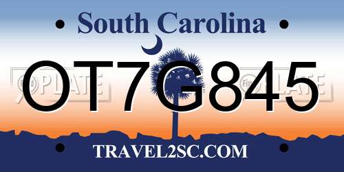OT7G845 South Carolina License Plate