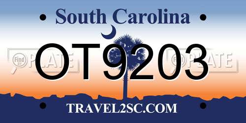 OT9203 South Carolina License Plate