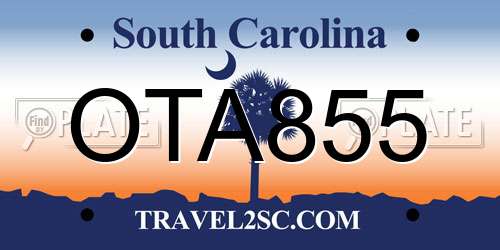 OTA855 South Carolina License Plate