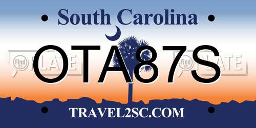 OTA87S South Carolina License Plate
