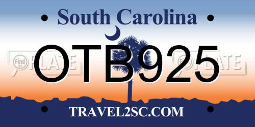OTB925 South Carolina License Plate