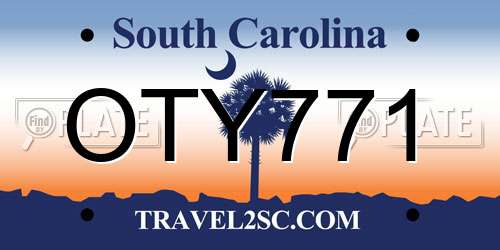 OTY771 South Carolina License Plate