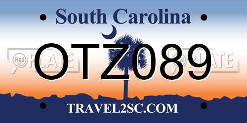 OTZ089 South Carolina License Plate