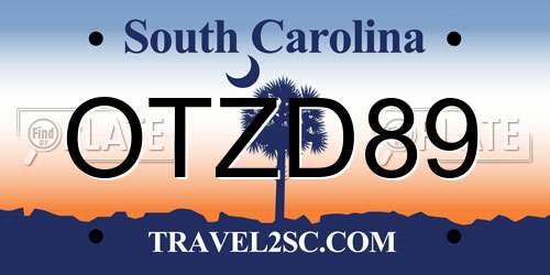 OTZD89 South Carolina License Plate