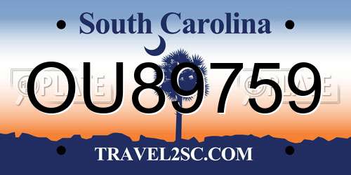 OU89759 South Carolina License Plate