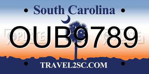 OUB9789 South Carolina License Plate
