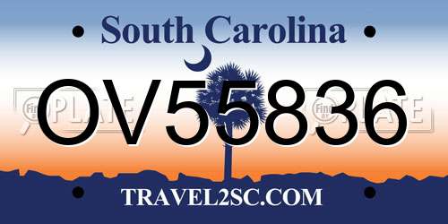 OV55836 South Carolina License Plate