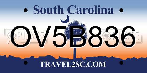 OV5B836 South Carolina License Plate