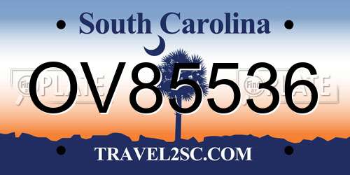 OV85536 South Carolina License Plate