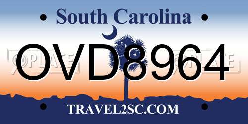 OVD8964 South Carolina License Plate