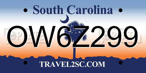OW6Z299 South Carolina License Plate