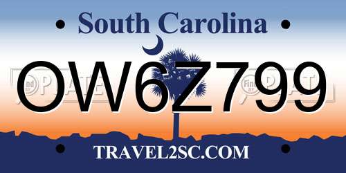 OW6Z799 South Carolina License Plate