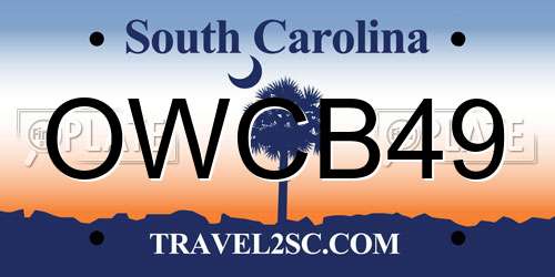 OWCB49 South Carolina License Plate