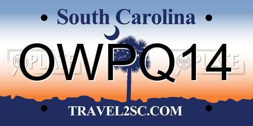 OWPQ14 South Carolina License Plate