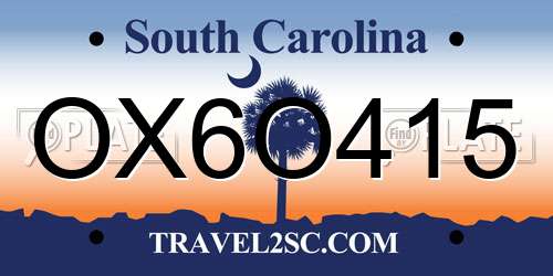 OX6O415 South Carolina License Plate