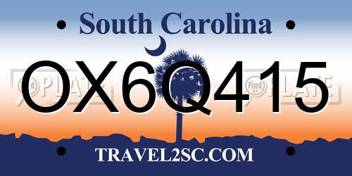 OX6Q415 South Carolina License Plate