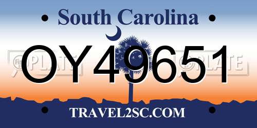 OY49651 South Carolina License Plate